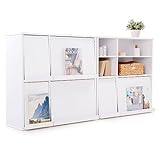 ディスプレイラック フラップ扉 縦横自在の組合せ 使い分けできる2タイプ 木製 2個セット 幅91cm ホワイト