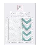 SwaddleDesigns SwaddleDuo, Set of 2 Swaddling Blankets, Cotton Muslin + Premium Cotton Flannel, SeaC