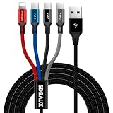 USB充電ケーブル 4 in 1 マルチ充電コード 3in1充電ポート 3A急速超高耐久 ライトニングケーブル ペアタイプC マイクロ 4台同時充電 iOS iPhone 17 16 15 14 13 12 11 Pro Max Android Type C Micro 各種対応-1.2m
