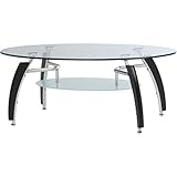 強化ガラス製センターテーブル 【アーク】 丸型 棚板収納付き BR ブラウン