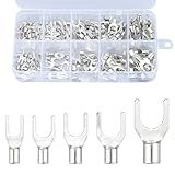 Glvaner 丸型端子/U型端子 コネクタキット 5種類 200個入れ 銅素材 錫メッキ面 裸圧着端子 圧着端子 配線コネクター 電線接続用 収納ケース付き (RNB)