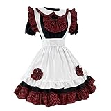 [FULINE] メイド服 メイドコスプレ 可愛い チェック柄 メイド服 セット 大きい S~5XL メイド コスプレ 半袖 フリル ギンガム エプロン カチューシャ 変装 制服 喫茶店 撮影 ハロウイン 文化祭 イベント パーティー 黒赤 S