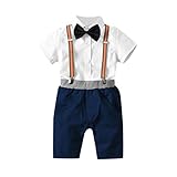 HUYB夏 4点セット（パンツ＋トップス＋ストラップ+ 1×ボウ）子供　スーツ 男の子　シャツ　半袖　子供服 洋服　ボウタイ　紳士　ショートパンツ通学　結婚式 発表会 男の子 卒業式 入学式　 高品質