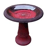 Exaco Trading FM-0082 Endura Clay Scroll Vine Marbleized Birdbath, Red
