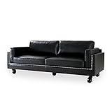 LOWYA （ロウヤ） ソファ ソファー 3人掛け レザー PU もっちり座面 アームレスト キャスター付き スタッズ おしゃれ モダン 新生活 ブラック