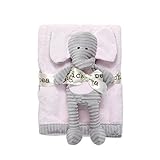 Chick Pea Baby Velboa Plush 2 Piece Blanket and Animal Toy Set, Pink Blanket & Grey Elephant by Chic
