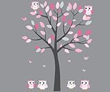 Childrens壁デカール、ホワイトツリー壁デカール、フクロウ壁デカール、フクロウステッカー Full Decal: Small Fabric Tree ピンク 6FATOWLS_SmallTree