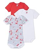 Petit Bateauベビー女の子3パック半袖花柄/ストライプ/ソリッドBodysuits
