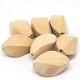 Mamimami Home 天然木製ビーズ 40X25MM 歯固め おしゃぶりクリップ DIY 木材スペーサービーズ ナツメ型 幾何 多面的なビーズ 25個/ゼント [FDA認可済] 「BPAフリー」