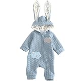 Lutents ベビー服 赤ちゃん　アニマル カバーオール ロンパース フード付き　ジッパー カートゥーン　ロンパース 着ぐるみ 綿入り 春秋冬防寒 (80cm, ブルー)