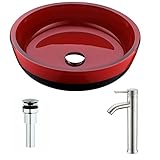 Schnellシリーズdeco-glass容器シンクであるレッドとブラックwith Fann蛇口でつや消しニッケル