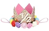 Plus Nao(プラスナオ) 子供 ヘアアクセサリー 飾り 帽子 王冠 フェルト お花 バラ 誕生日 1歳 2歳 3歳 ハーフバースデー 無地 メモリアルク - Bゴールド【1／2】