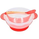 ベビー食器セット　ベビー食器　ベビーボウル　離乳食スプーン　トレーニングボウル 感温勺 　吸盤付き 碗 セット 　フタ　ブルー　ピンク　イエロー (ピンク)