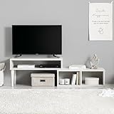 モダンデコ テレビ台 19-32型 伸縮 75-135幅 ローボード スリム 収納 脚付き 木目調 棚 TV台 木製 リビング (ホワイト)