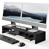 Fenge モニター台 卓上 パソコン台 デスクシェルフ モニタースタンド 2段 木製 幅80cm モニター 台 pc台 机上台 机上ラック デスク周り収納 卓上台 ディスプレイ 台 置き台 モニターラック (ブラック)