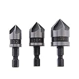 3ピース/ロット5フルート90度木工面取りカウンターシンク12から19ミリメートル面取りdebur 1/4六角シャンク皿ドリルビット