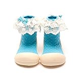 Attipas アティパス ベビーシューズ コサージュ アーガイル ボーダー トレーニングシューズ 女の子 男の子 子ども こども ファーストシューズ レース ジュニア｜M レディースカイ