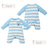 【カバーオール】ボーダーカバーオール（オレンジ＆ブルー） (60ｃｍ, ブルー)