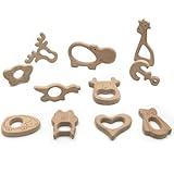 Kissteether 11pcs 手作り木製オーガニックセーフベビーテザー動物ペンダントオーガニックナチュラルブナ木製玩具ハンドカット動物DIYベビーテザー看護アクセサリー (11pcs)