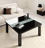 鏡面仕上げ アーバンモダンデザインこたつテーブル【VADIT】バディット/正方形(75×75)/グロスブラック