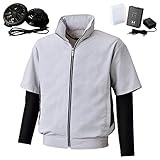 空調風神服サンエス半袖ジャケットコンプレッション袖(BK6059)+フラットファンレギュラーファンセット(RD9820R)+リチウムイオンバッテリー(RD9870J) セット販売(68シルバーグレー×
