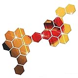 鏡ウォールステッカーDIYアート壁の装飾12個六角形アクリルステッカーホーム装飾生活ルームミラーリングされた装飾,Gold,XL