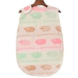 hannah 6重ガーゼ ベビー スリーパー ミニタオル付 冷え対策 熟睡 寒くない (M (ベビー), ひつじ柄)