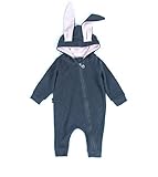 IWELY　ベビー　女の子　男の子　長袖　うさぎ耳　ロンパース カバーオール　赤ちゃん 出産祝い 子供服　ジャンプスーツ　カジュアル おしゃれ (紺色, 100cm)