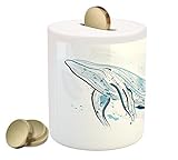 Whale Piggy Bank by lunarable、Hand DrawnスタイルUnderwater動物Aquatic MammalレトロスタイルColor Splashes、印刷セラミックコ