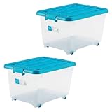 for.cEX ふた付きポリプロピレン収納ボックス クローゼット用 深型(高さ30cm) 同色2個組 ブルー for.cEXF50-2BL