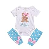 Cutelove ベビー服　新生児　赤ちゃん　女の子　ボディスーツ　ロンパース　コットン　春　夏　秋　ラビット柄　蝶結び付き　英字　白兎 　3点セット 　可愛い