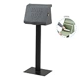 ポスト 郵便受け スタンドタイプ スタンドポスト リッド グレー アンティーク加工 南京錠付き 組立式