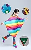 SANTAT 虹がかわいい おしゃれ キッズ レインコート (ポンチョ タイプ) カッパ 子供 通学 通園 男の子 女の子 携帯ポーチ付き 雨靴 防水 安全 雨 子供用レインブーツ (Medium, 