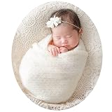 Orraphtstu ニューボーンフォト ラップ セット おくるみ 撮影 新生児 ニット お包み ベビー 寝相アート 赤ちゃん 写真 道具 ブランケット ストレッチ 包む(あさみどり, 40 x 160 cm)