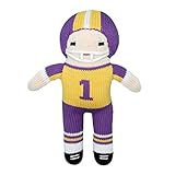 Zubels 100 % hand-knit Football Player Plush人形Toyパープルとゴールドですべての天然繊維