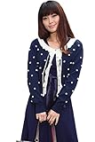 スウィートマミー オーガニックコットン100％ 配色 ニット ボールドット カーディガン M ネイビー×ホワイト