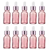 Riblind スポイト付き遮光ボトル 15ml 10本セット｜オイル小分け用 アロマ・精油 詰め替え容器 ピンクガラス 携帯用 漏れ防止