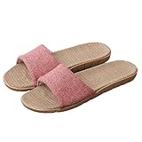 [Confis] スリッパ リネン 亜麻 室内 ルームシューズ 軽量 前開き 滑り止め 厚底 涼感(S・ピンク)