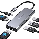USB Cドッキングステーションデュアルモニター、6イン1 USB-Cハブ マルチポート ノートパソコンドッキングステーション Dell XPS 13/15 Lenovo Yoga HP Surface Type-C マルチモニターアダプター デュアル4Kディスプレイポート 100W PD 3 USB 2.0用