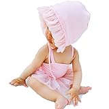 【Ani Mam Kids】ベビー水着 帽子付き 2点セット フリルが かわいい ♡ 女の子 用 スイムウェア (90cm, ピンク)