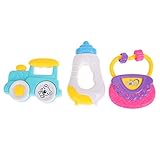 Domybest　子供おもちゃ　ガラガラ　ハンドベル　ラトル　3点セット　知育 音楽おもちゃ カラフル　手を振る楽器玩具　聴覚　視覚刺激　ランダムカラー