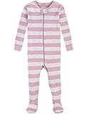 Petit Lem Girls' Cloud Stripe 1 Piece Footie Pajama Pink/Grey 12M [並行輸入品]