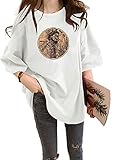 sadall レディース 半袖 ビックシルエット Tシャツ 綿 ゆったり 韓国風 カットソー シンプル BF風 原宿系 夏 (ホワイト)