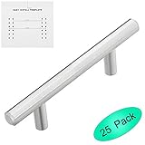 Lizavo 701-030SN Satin Nickel Cabinet Hardware Solid Euro Style T-bar Handle Pull- 3" Hole Centers- 