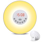 [Lucky Rainbow]Wake Up Light 目覚めライト 七色変換 多機能ウェイクライト 光ムード タッチセンサーナイトライト 時計 USB充電/電源式 タッチコントロール (ホワイト)