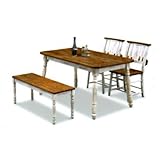 ダイニング4点セット ベンチチェアー 木製 アンティーク ホワイト 白 ブラウン