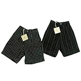 ミニマスター 裾折デザインのフォーマルショートパンツ（濠Du) ホワイトストライプ(左) 85cm