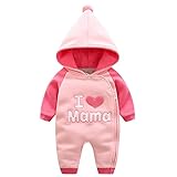 4 新品 Famuka秋冬 新作ベビー服 I LOVE MAMAシリーズI LOVE PAPAロンパース コットンカバーオール ダブル二重オーバーオール … (ピンクとバラ色, 9-12M)