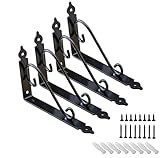 KKlewu 棚受け金具 l字金具 アンティーク アイアンブラケット 棚支え 金具 壁掛け 吊り棚金具 シェルフ 4枚セット入れ ネジ付き 150mm ブラック