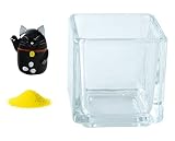 花市場直送便 ミニチュアガラス 特大招き猫 黒 & カラーサンド イエロー & 植え込み用グラス ニューブロックS